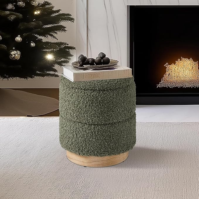 Get Set Style Round Ottoman with Storage, Modern Boucle Ottoman Upholstered Foot Stools with Wood... | Amazon (CA)