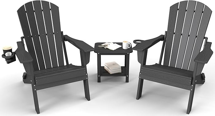 Folding Adirondack Chair 3-Piece Set - 38" Extra Tall Back & Embossed Wood Grain, Oversized HDPE ... | Amazon (US)