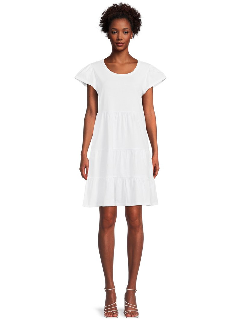 Time and Tru Women's Short Sleeve Tiered Knit Dress | Walmart (US)