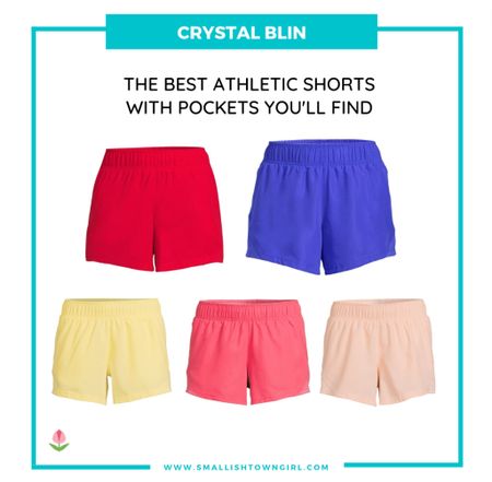For two years in a row these Walmart shorts have been a best-seller. I size up to a large. The red, yellow and coral are perfect #hocspring matches. The apricot swatched as a match in another item but I plan to order in a nothet color. The Peri Blue isnt an exact match but harmonizes. The green Teal Cream) is out. 

#LTKunder50 #LTKfit
