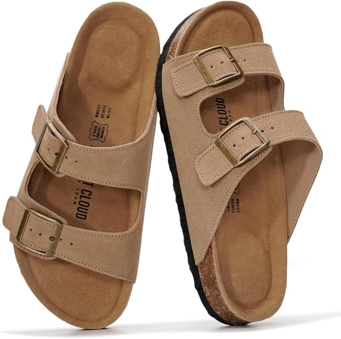 Project Cloud 100% Genuine Leather Womens Sandals Slides for Women (Venita) | Cork Footbed Sandal... | Amazon (US)