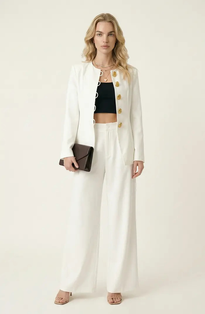 Tailored Button Front Jacket and Wide Leg Pants Set | Nordstrom