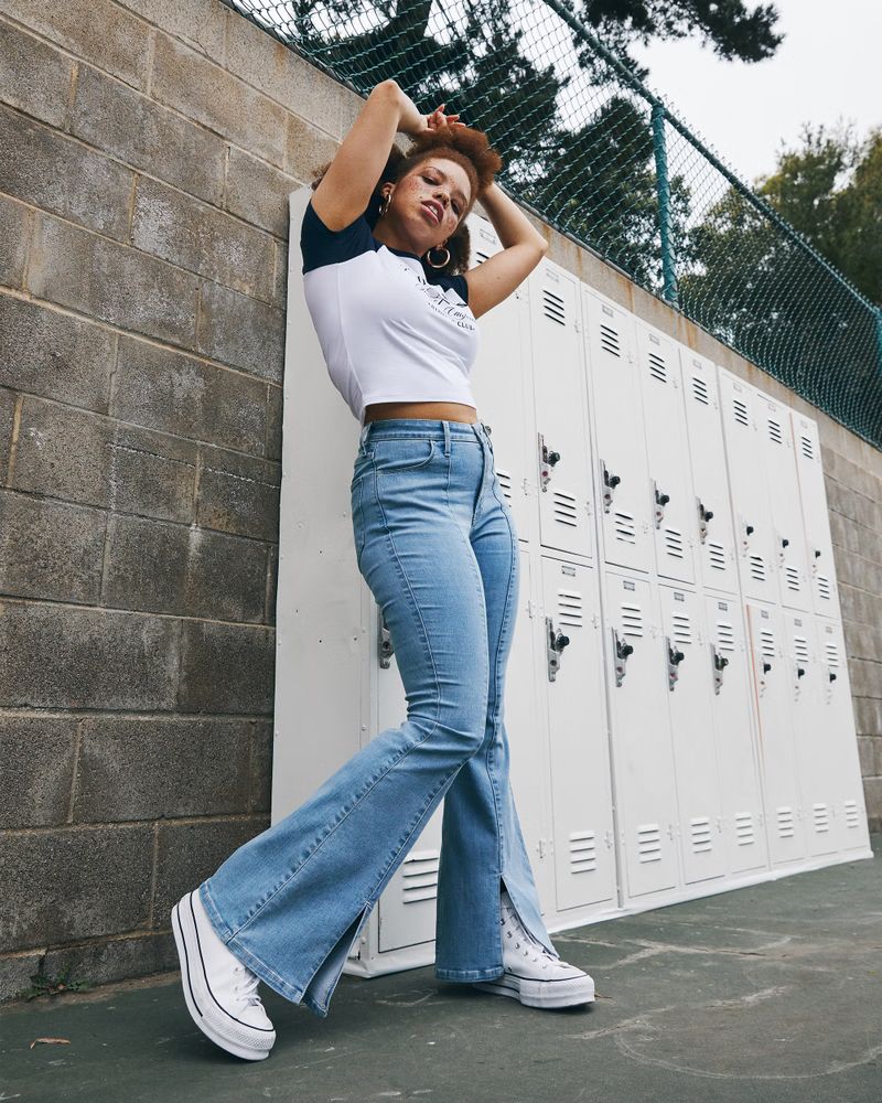 Girls High-Rise Flare Jeans | Girls Bottoms | HollisterCo.com | Hollister (US)