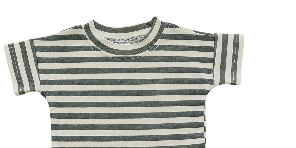 Charcoal Stripe Button Short Set | Mebie Baby