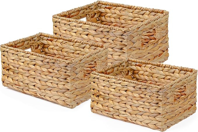 3PCS Wicker Storage Basket, Hyacinth Storage Baskets for Organizing, Large Wicker Baskets for Sto... | Amazon (US)