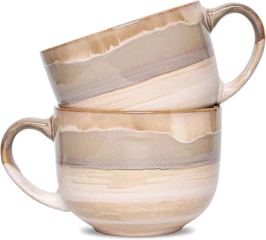 Bosmarlin Large Ceramic Coffee Mug Set of 2, Stoneware Jumbo Latte Mugs for Office and Home, 16 O... | Amazon (US)