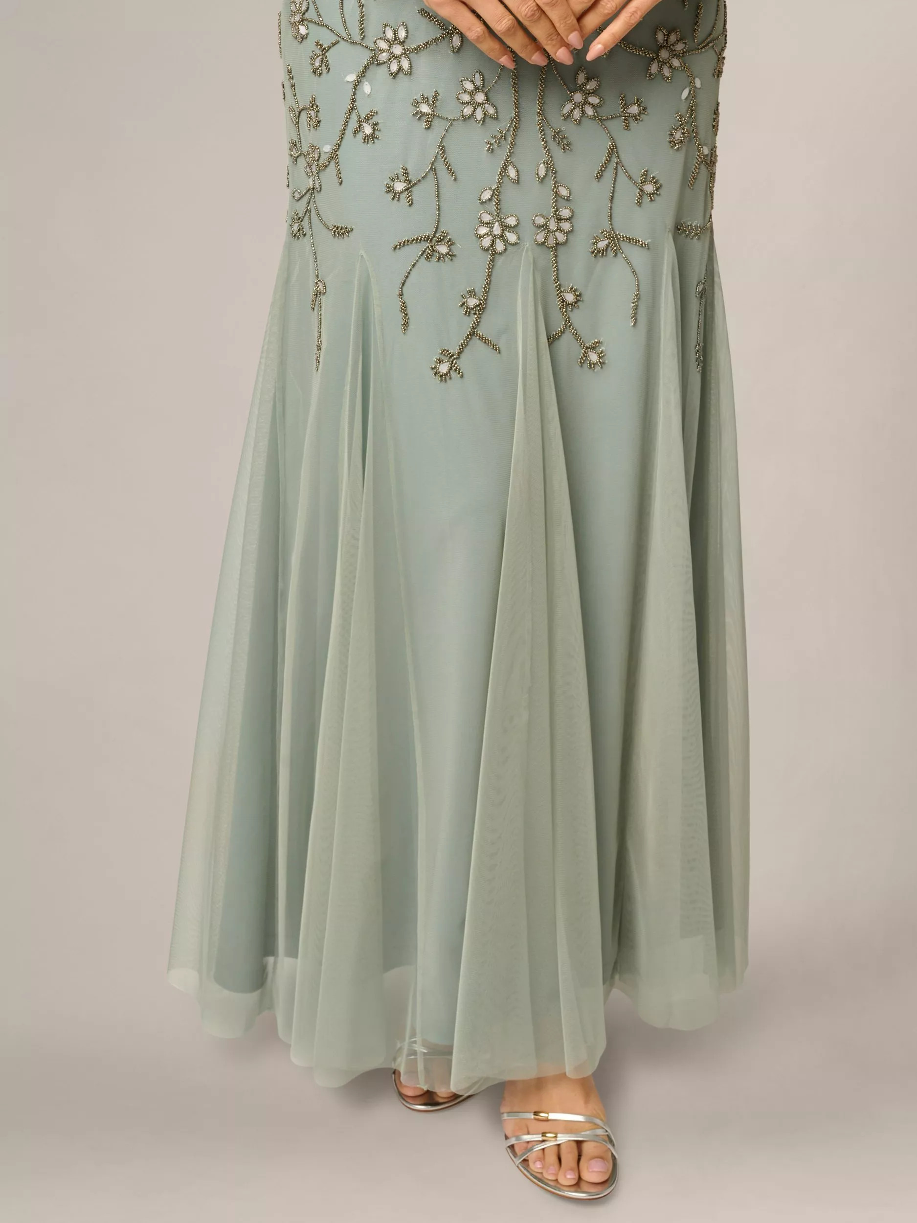 Cape Beaded Mesh Dress, Sage | John Lewis (UK)