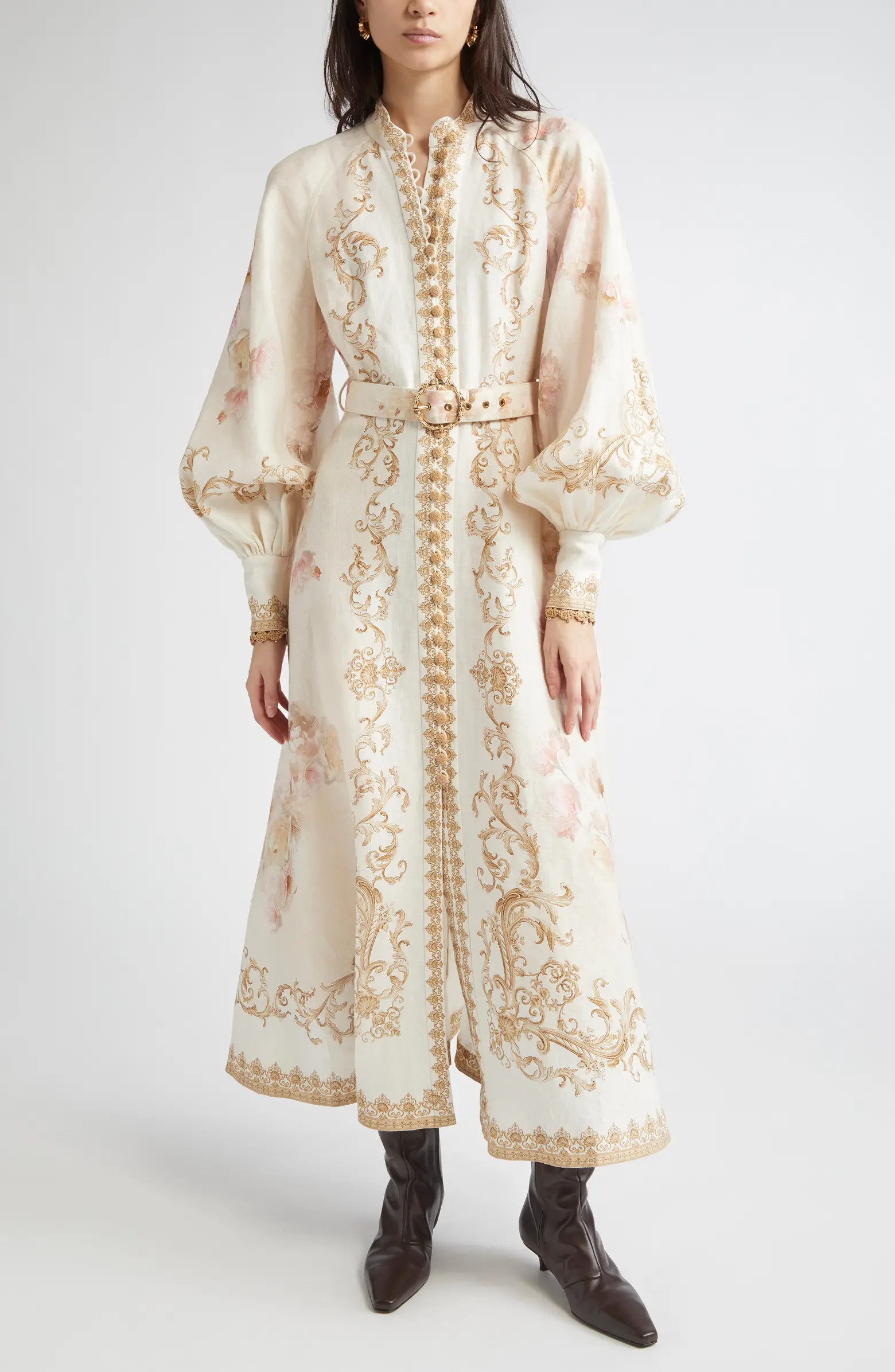 Hypnotic Long Sleeve Belted Linen Maxi dress | Nordstrom