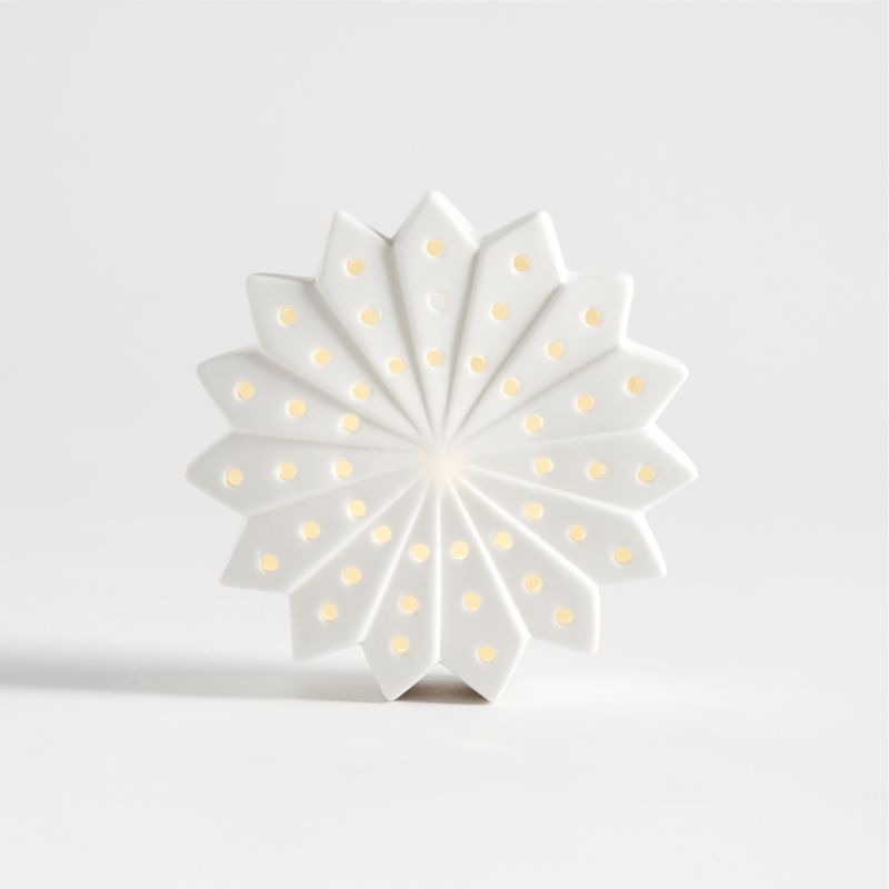 Small LED White Holiday Ceramic Snowflake 4" + Reviews | Crate & Barrel | Crate & Barrel