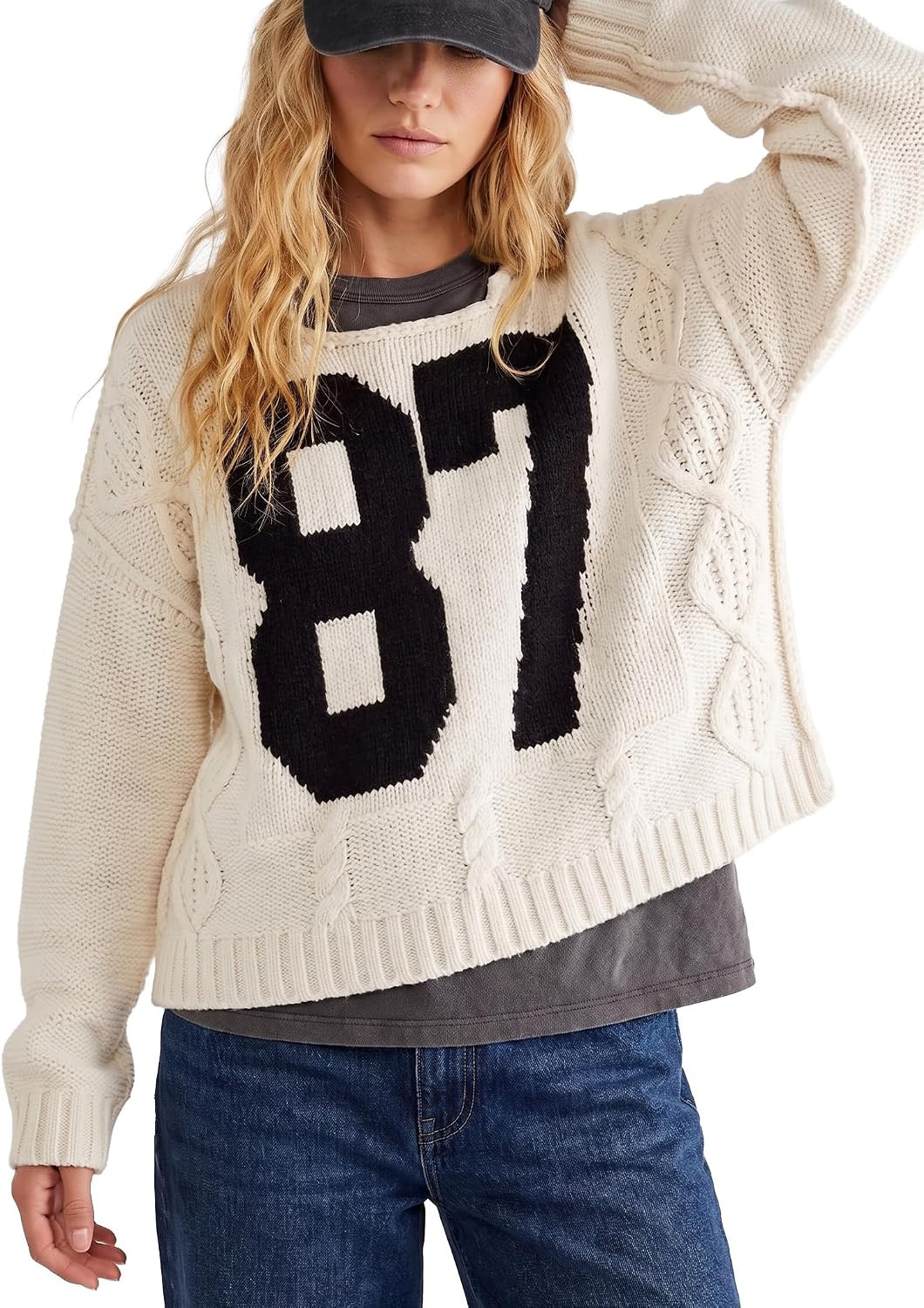 Women's Graphic Crewneck Sweater Oversized Knit Pullover Casual Fall Top | Amazon (US)