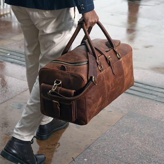 Full Grain Leather Duffle Bag/monogrammed Leather Weekender - Etsy | Etsy (US)