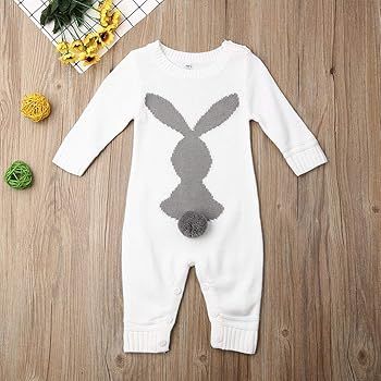 Ambabe Newborn Unisex Baby Girl Boy Easter Clothes Solid Long Sleeve Bunny Knit Romper Jumpsuit C... | Amazon (US)