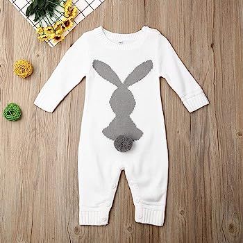 Ambabe Newborn Unisex Baby Girl Boy Easter Clothes Solid Long Sleeve Bunny Knit Romper Jumpsuit C... | Amazon (US)