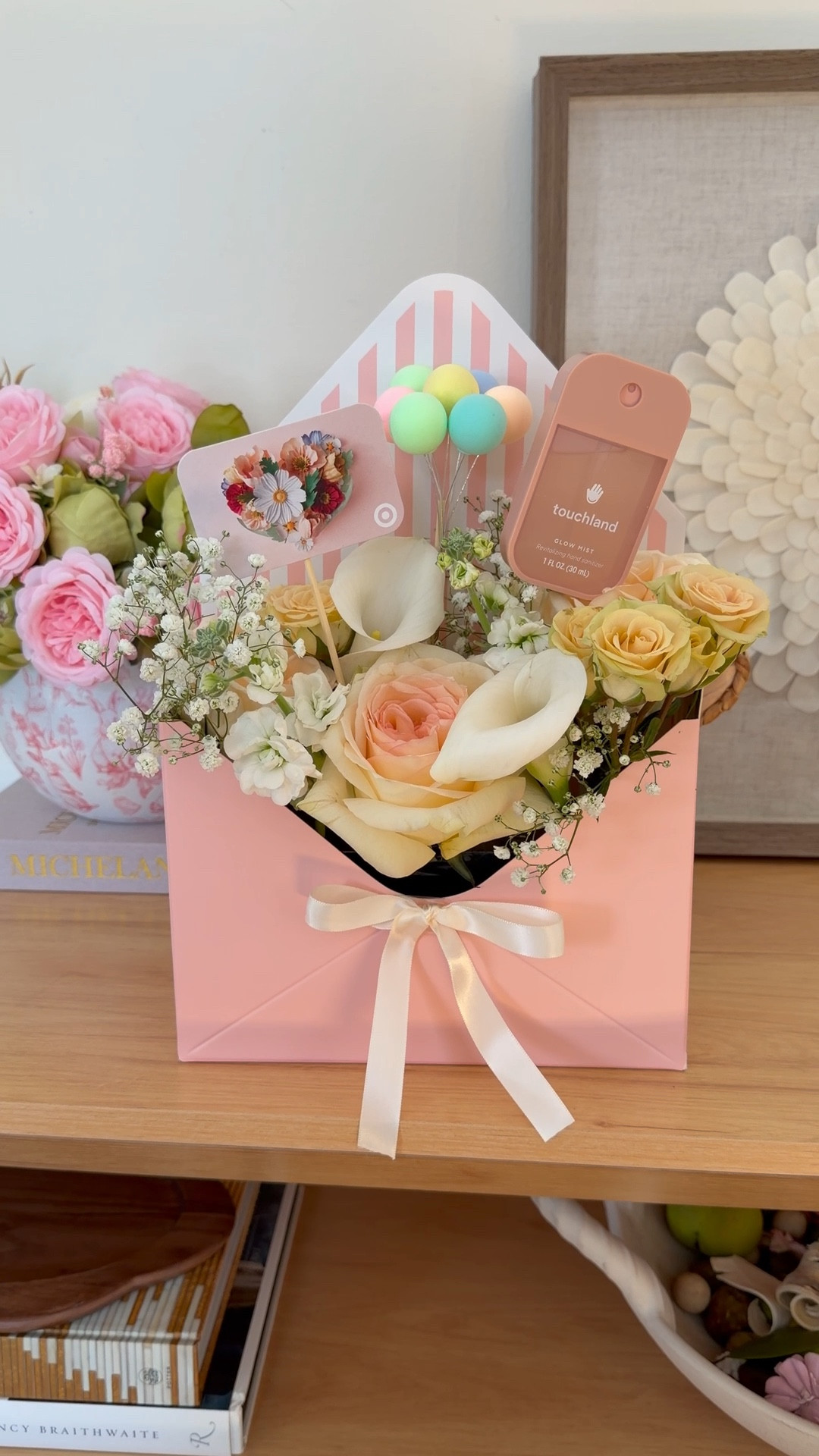 These envelope gift boxes are truly so adorable, and perfect for gifting flowers and other treats! I used floral foam, wet under the sink and wrapped in plastic wrap and added garden roses, calla lillies, stock and babies breath (all from Trader Joe’s) and then taped a few things to bamboo skewers to add a few final treats. 

#LTKSeasonal #LTKHome #LTKSpringSale