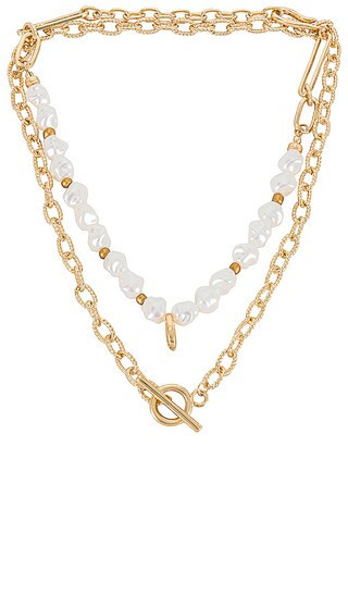 Pearl & Chain Layered Necklace in Gold | Revolve Clothing (Global)