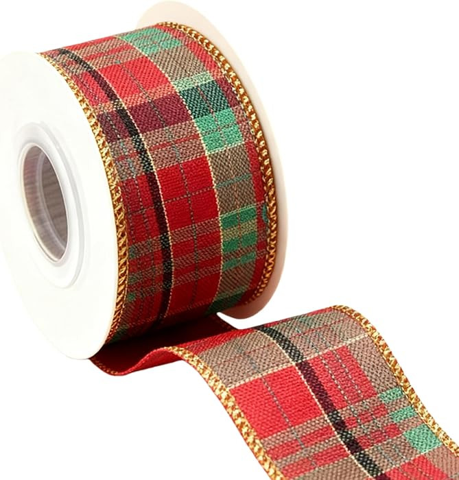 Christmas Red and Green Buffalo Plaid Ribbon 2.5 Inch x 10 Yards Tartan Check Wired Ribbon for To... | Amazon (US)