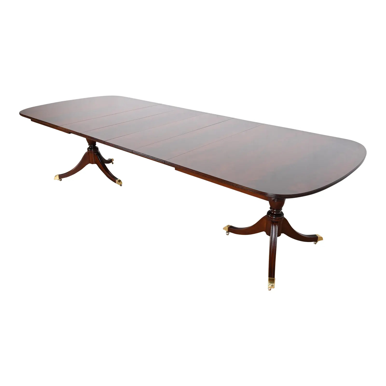 Kindel Furniture Georgian Flame Mahogany Double Pedestal Extension Dining Table, Newly Refinished | Chairish