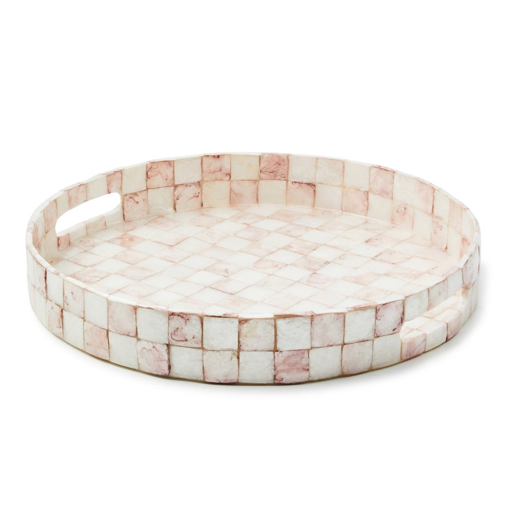 Rosy Check Capiz Round Tray | MacKenzie-Childs