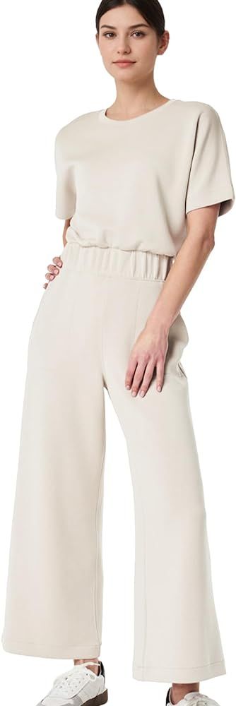 Jumpsuits for Women Casual Short Sleeve Cropped Wide Leg Pants Summer Loose One Piece Romper Jump... | Amazon (US)