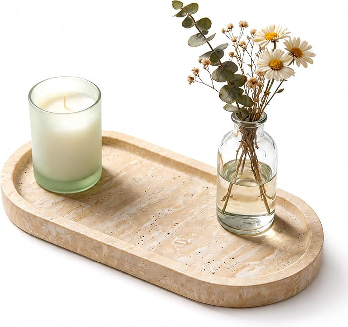 WORHE Marble Vanity Tray 11.8" x 5" Italy Natural Travertine Stone Decorative Trays for Jewelry C... | Amazon (CA)