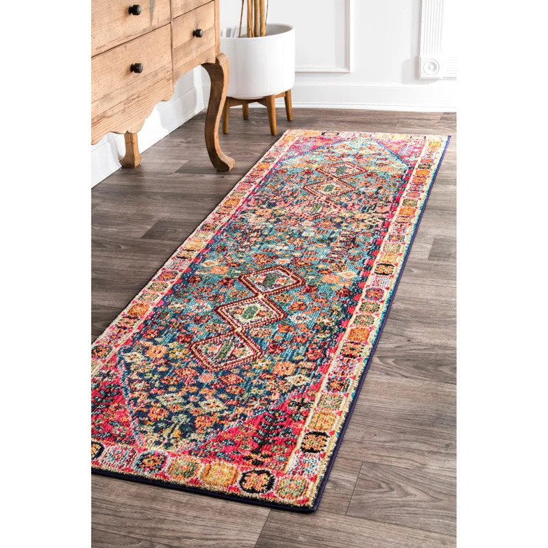 Shetucket Bohemian Power Loom Performance Blue/Pink/Orange Rug | Wayfair North America