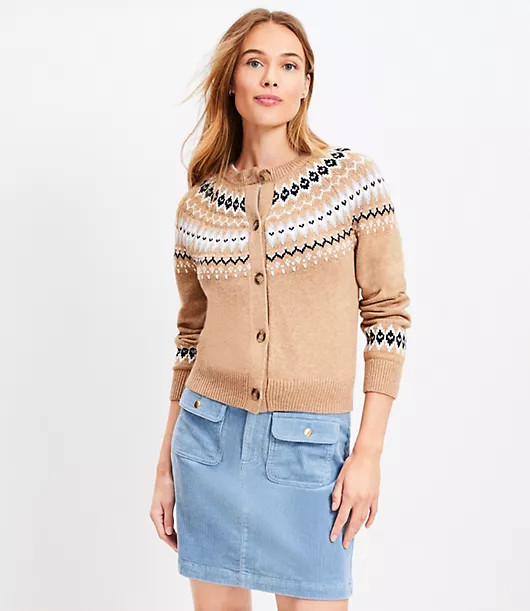 Loft Petite Round Fair Isle Cardigan | LOFT