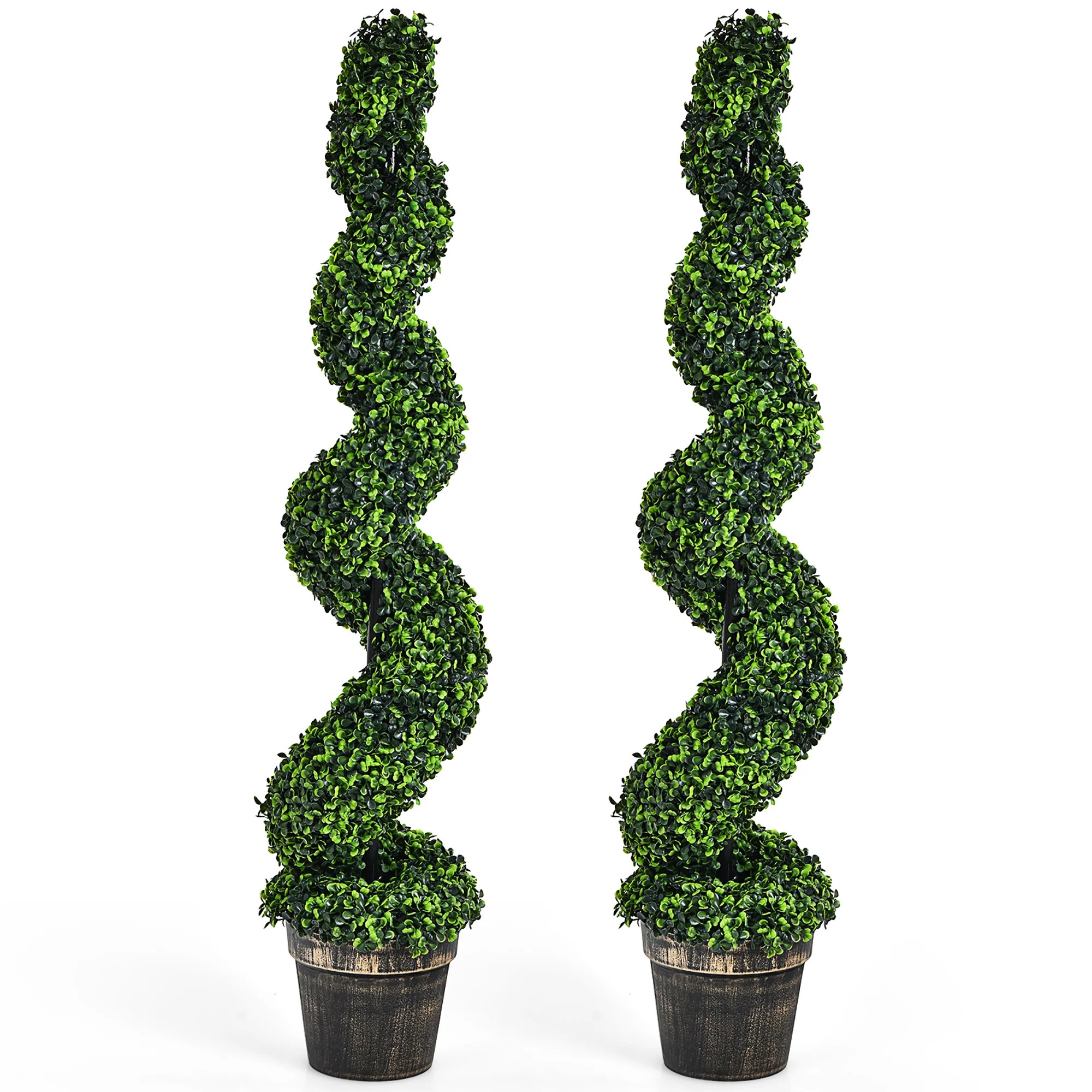 Costway 2 Pack 4FT Artificial Spiral Boxwood Topiary Tree Indoor Outdoor Decor | Walmart (US)