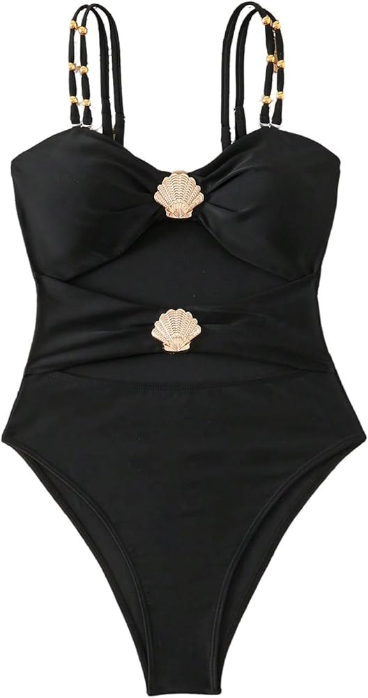Floerns Women's One Piece Swimsuit Shell Cut Out Monokini Ruched Beach Bathing Suits | Amazon (US)