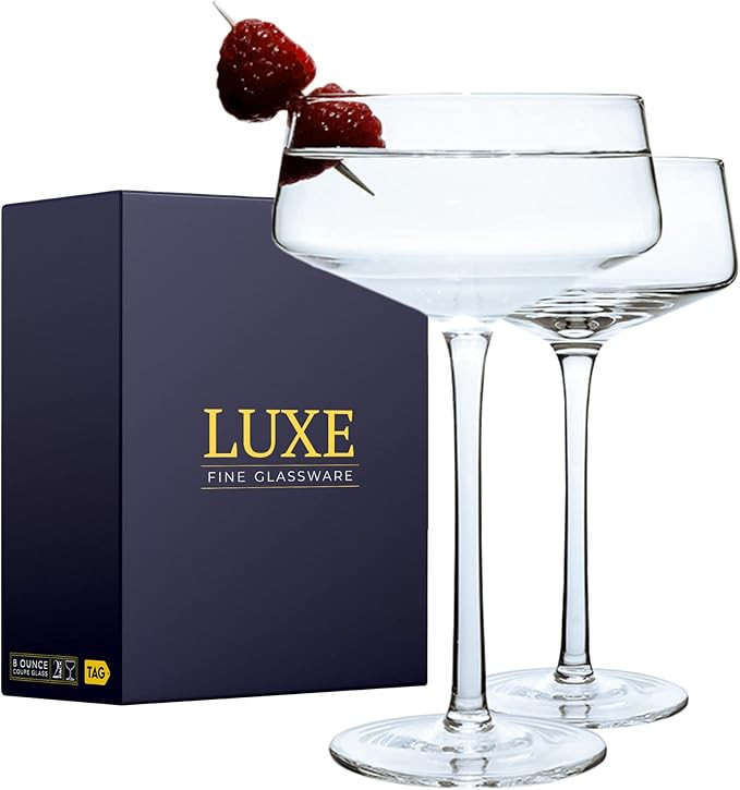Luxe Martini Glasses Set of 2 | 8oz Coupe Glass Set | Handblown Crystal Cocktail Glasses | Champa... | Amazon (US)