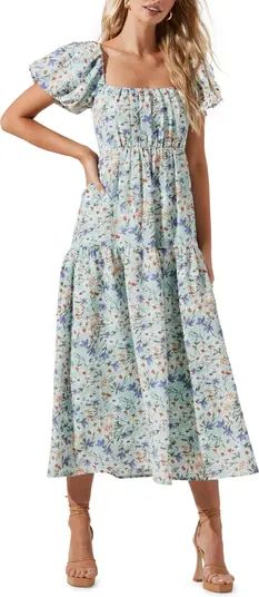 Puff Sleeve Floral Cotton Midi Dress | Nordstrom