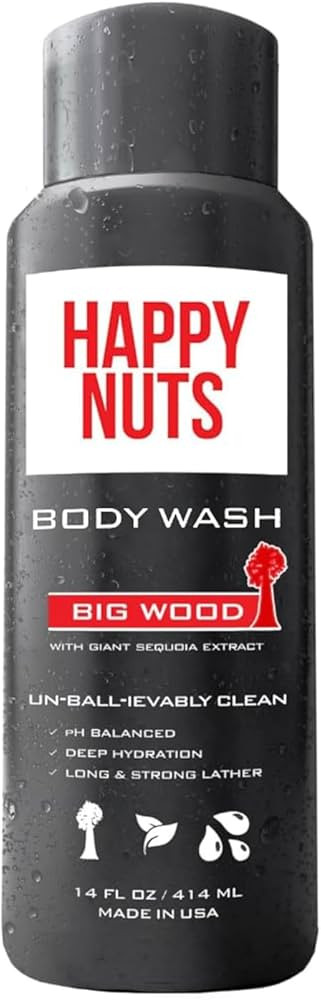 HAPPY NUTS Big Wood Body and Nut Wash - Moisturizing Men's Shower Gel, Natural Bodywash with Deep... | Amazon (US)