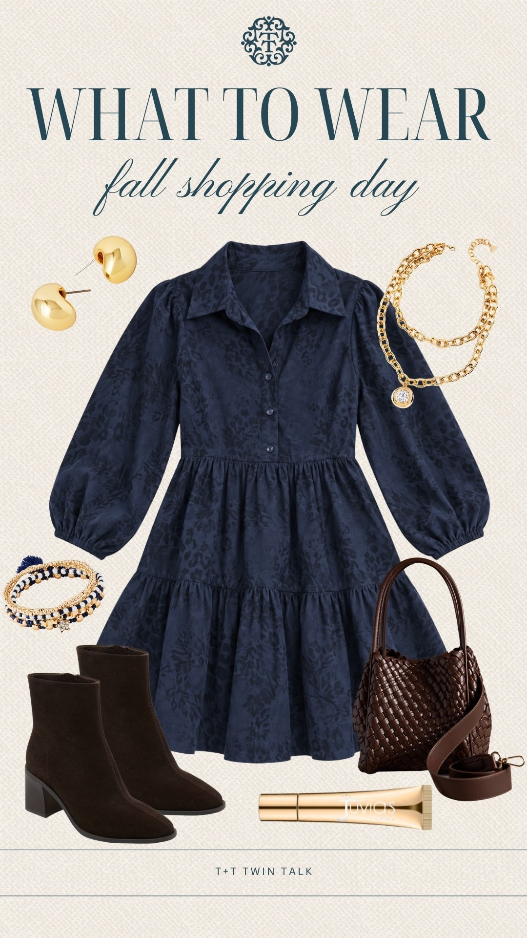 T+T, what to wear! This Anthropologie dress is such a pretty pick for a fall shopping day, especially with the navy print and brown accessories. I’d wear this for a day of shopping, lunch, or exploring a cute downtown area.

#LTKSeasonal #LTKOver40 #LTKMidsize