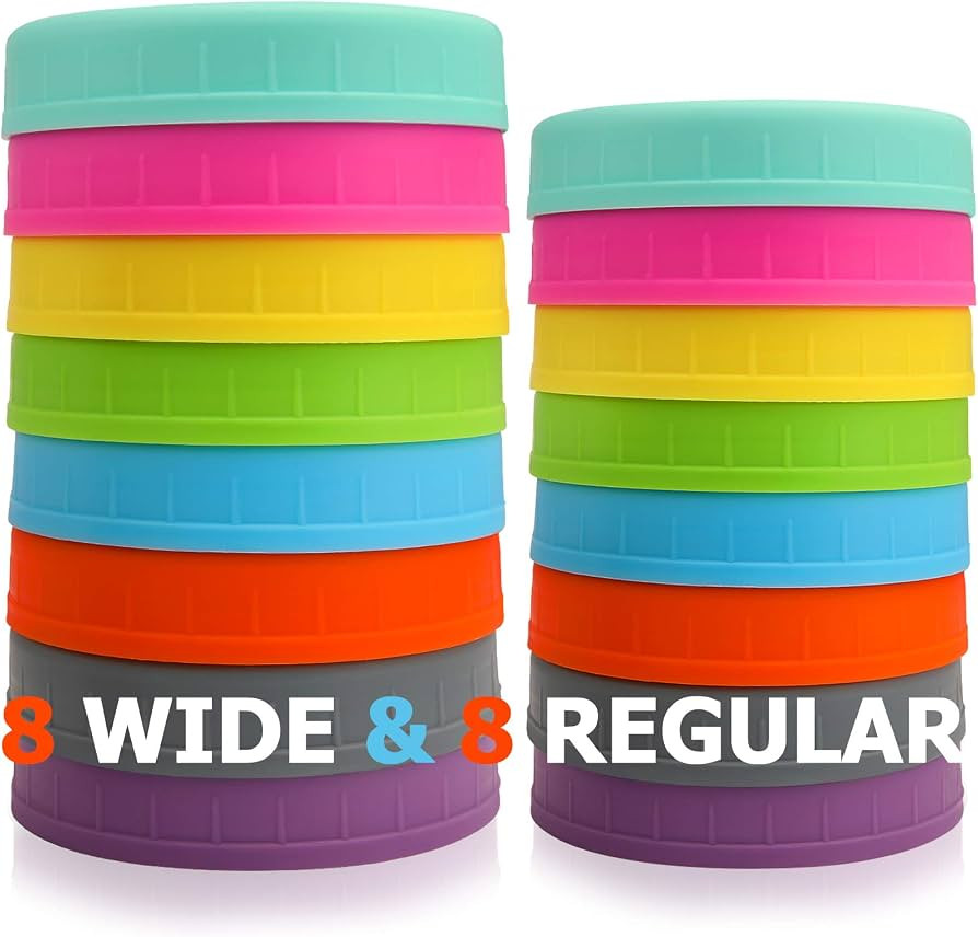 AOZITA [16 Pack] Colored Plastic Mason Jar Lids Fits Ball, Kerr & More - 8 Wide Mouth & 8 Regular... | Amazon (US)