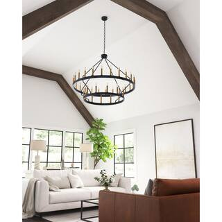36-Light Black 2-Tiers Candle Style Wagon Wheel Chandelier-WS-2WS036-BG - The Home Depot | The Home Depot