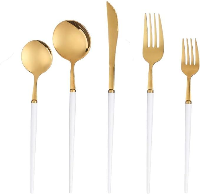 Artthome Cutlery Set - Silverware Set for 4 - Stainless Steel White and Gold Silverware Utensil S... | Amazon (US)