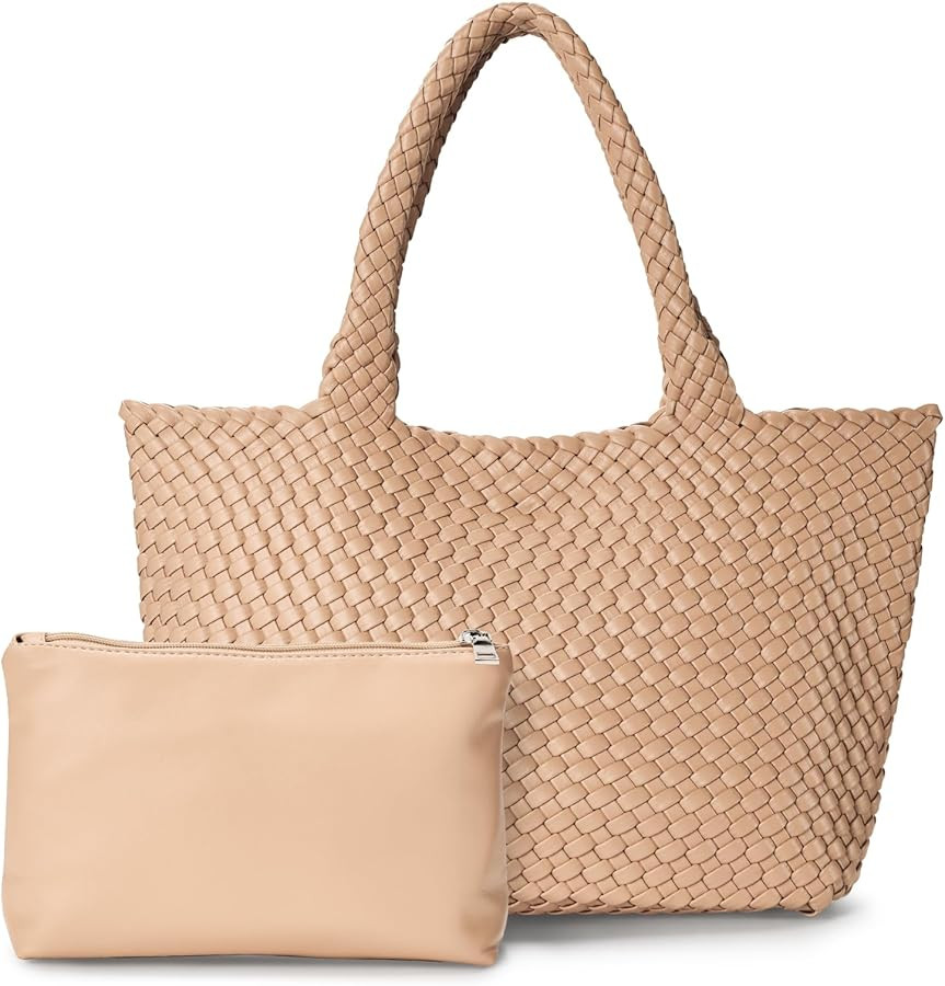 Woven tote Bag for Women, Large woven handbag Shoulder Bag Soft Vegan Leather with Inner Zipper P... | Amazon (US)