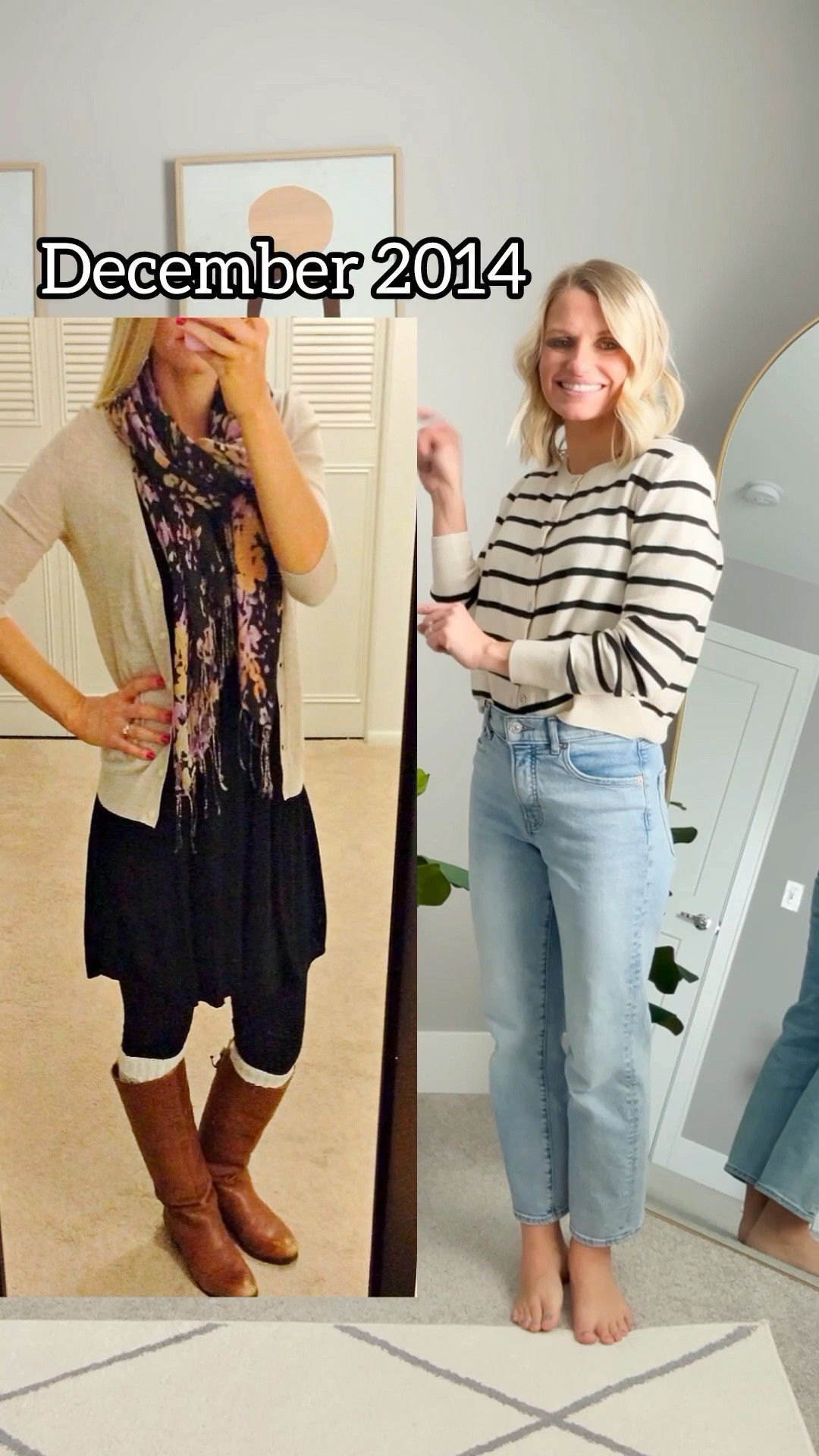 What I wore then vs. now! 
Dress- small
Coatigan- small
Boots- for TTS

#LTKStyleTip #LTKPetite #LTKOver40
