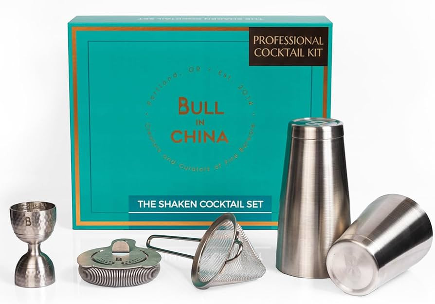 5 Piece Cocktail Kit by Bull In China - Premium Bartender Gift Set Includes Weighted 2 Piece Bost... | Amazon (US)