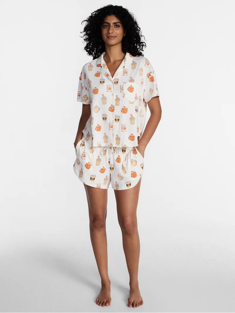 Halloween Women's Notched Top and Shorts Pajama Set from Way to Celebrate, 2-Piece, Sizes XS-3X | Walmart (US)