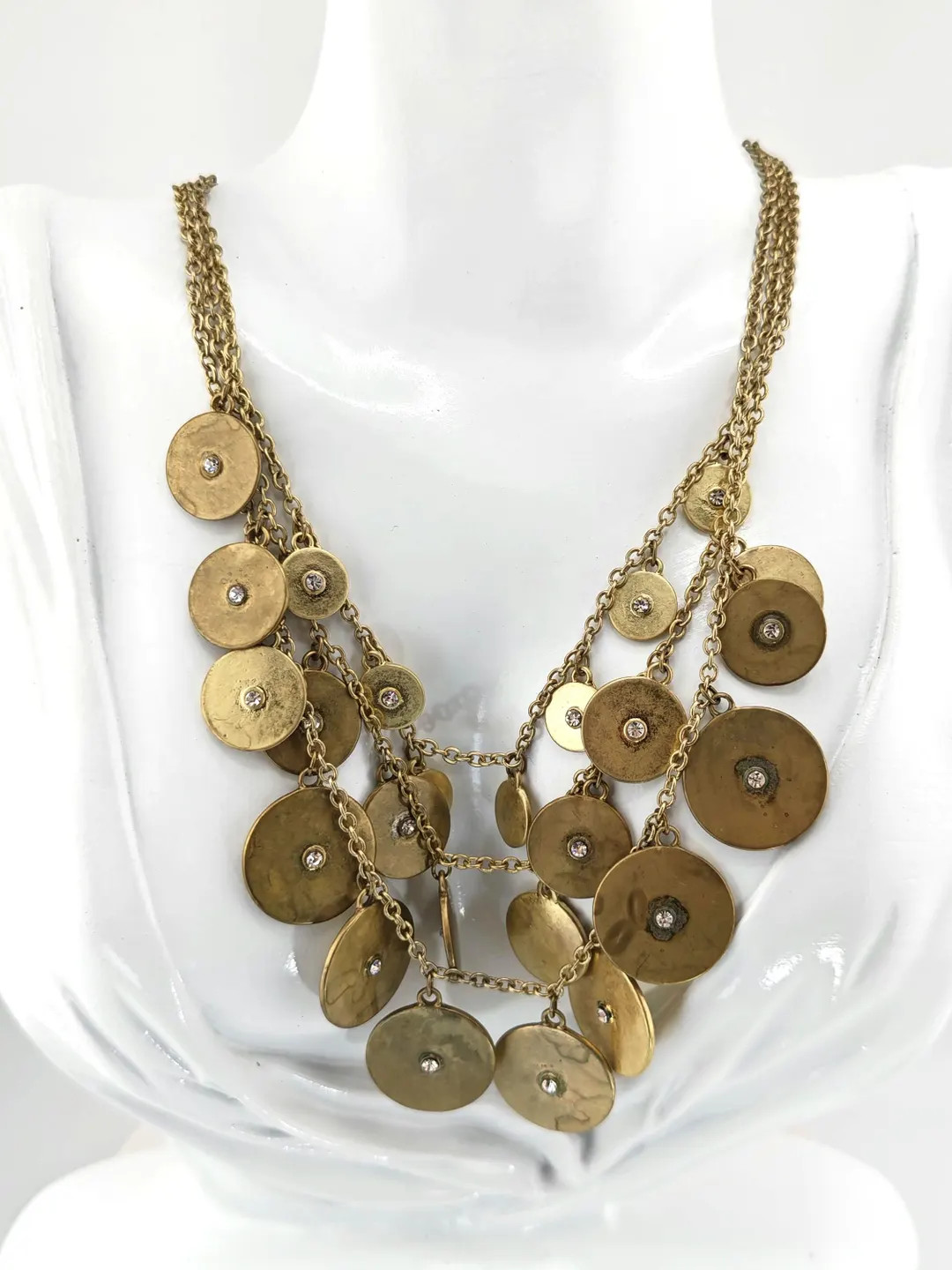 Gold Disc Statement Necklace – Layered Coin Style Chain With Rhinestone Accents - Etsy | Etsy (Global)
