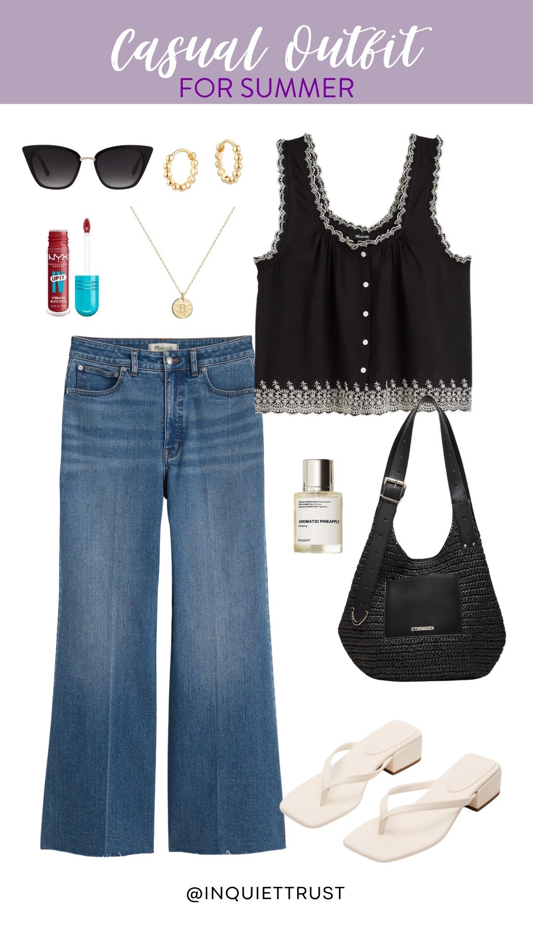 Your summer uniform, perfected! From the flowy wide-leg jeans to the pretty black embroidered top and those essential sunglasses, this outfit inspo is serving up major relaxed-yet-stylish vibes. Ready to hit the road in style!
#everydaylook #wardrobestaples #allblackoutfit #fashionaccessories

#LTKStyleTip #LTKU #LTKSeasonal