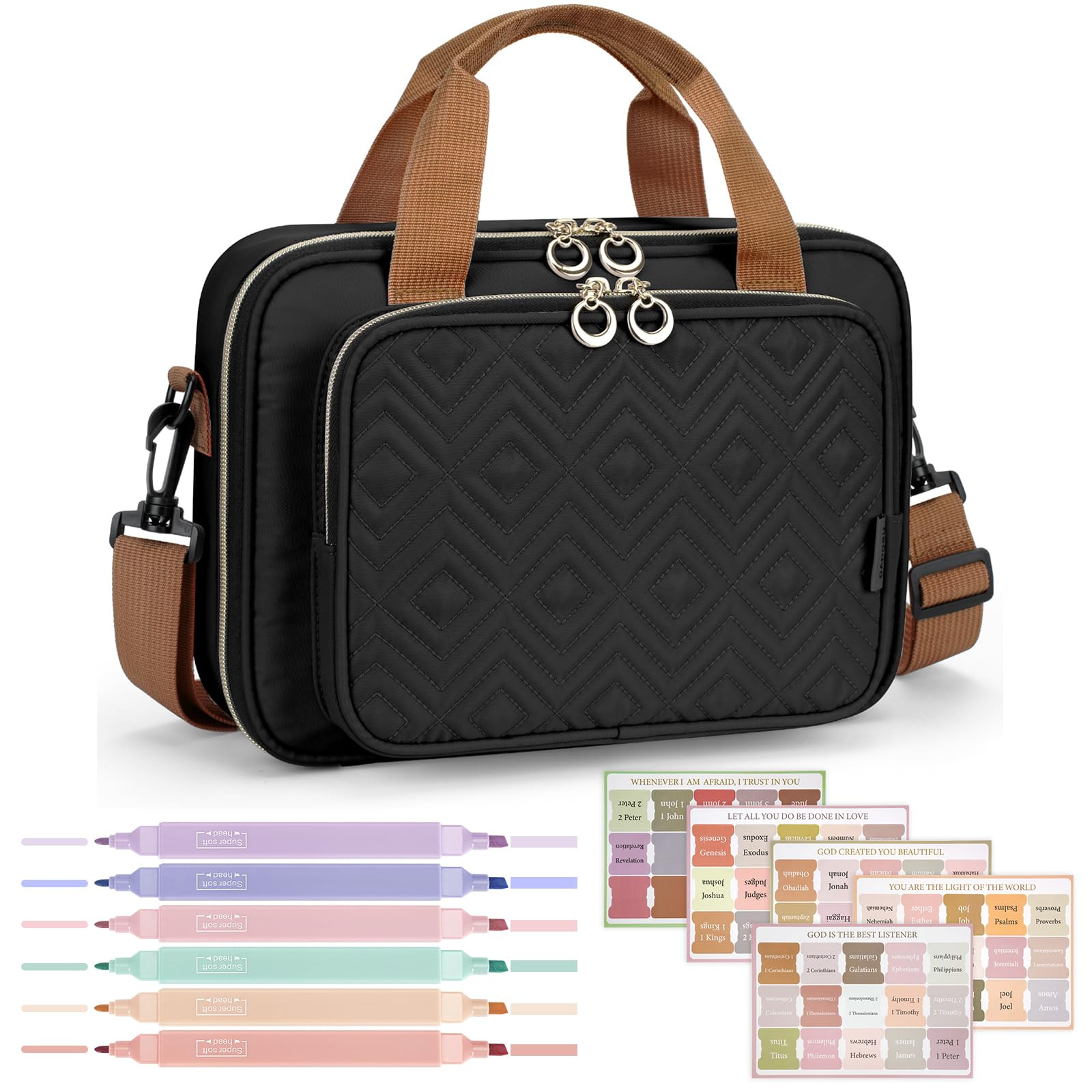 Bible Cover Case for Women, Large Bible Bag Carrying Case with Shoulder Strap, Bible Study Suppli... | Amazon (US)