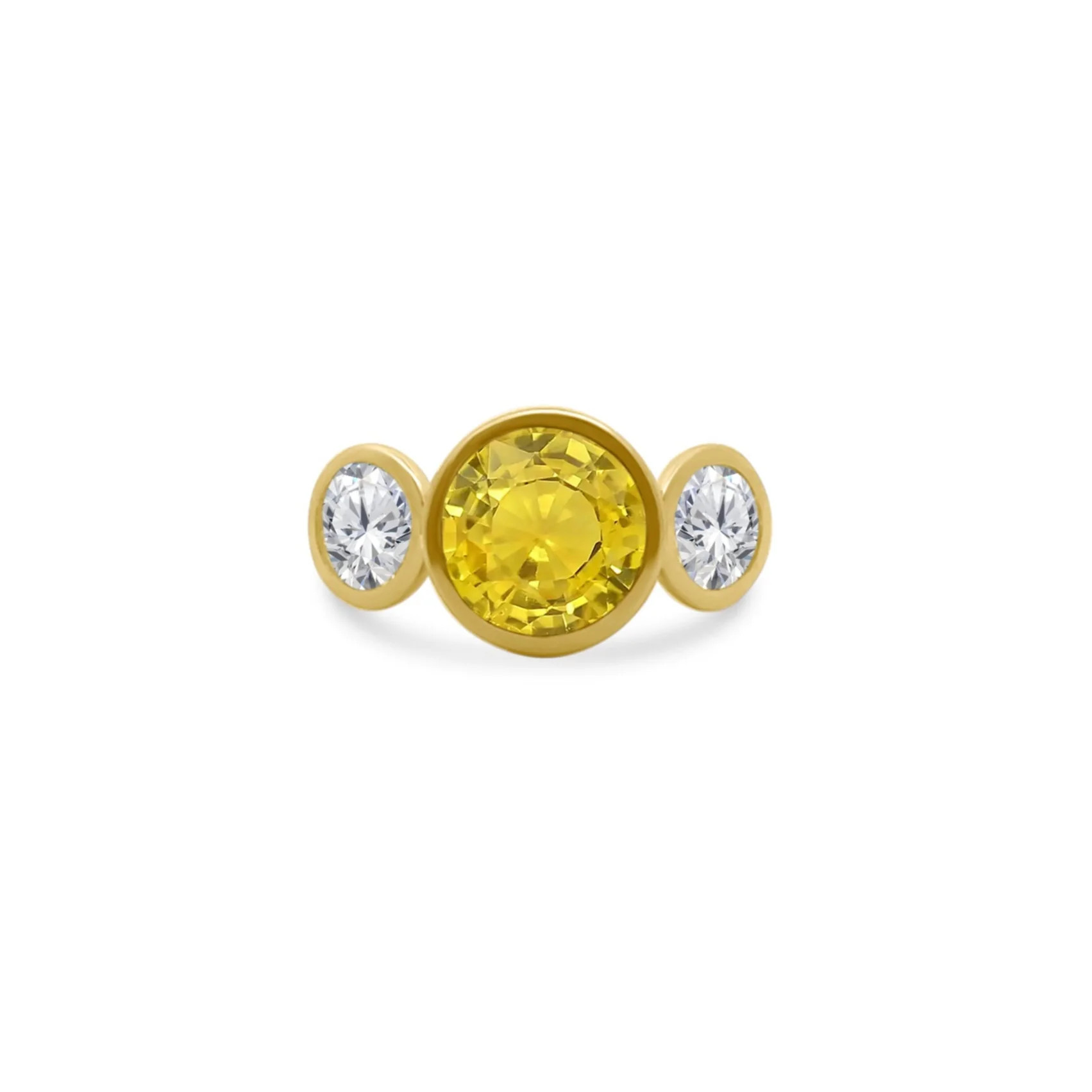 Bezel Set Round Gemstone Ring with Lab Grown Diamond Side Stones | LINDSEY LEIGH JEWELRY