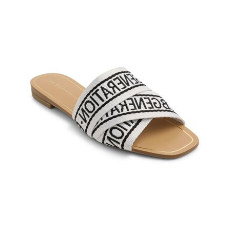 BCBGeneration Womens Kana Logo Flat Slide Sandals B/W 6.5 Medium (B M) | Walmart (US)