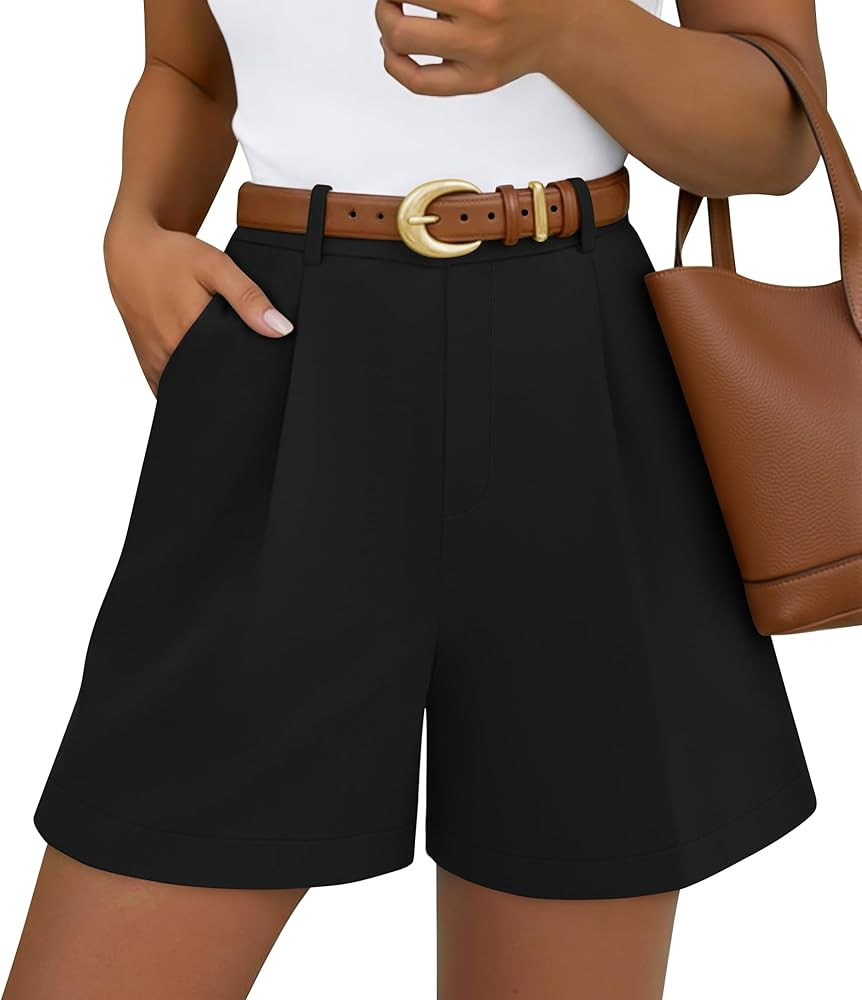 ZESICA Shorts for Women Dressy 2026 Summer Pleated Wide Leg Elastic High Waisted Business Casual ... | Amazon (US)