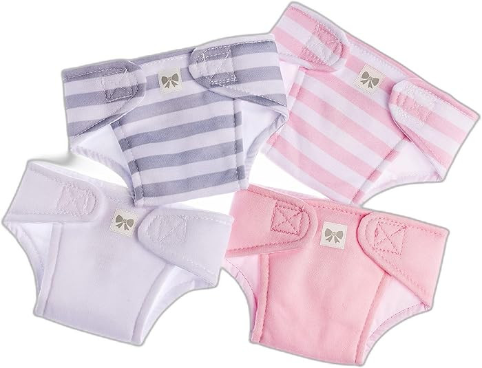 JC Toys Baby Doll 4 Pack Fabric Diapers | Washable, Reusable, Adjustable Eco Diapers | Fits Dolls... | Amazon (US)