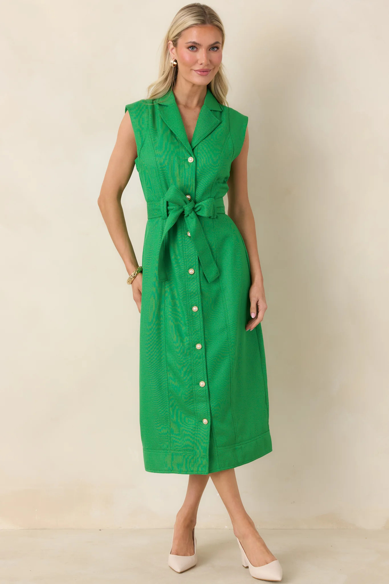 Prosperina Jacqueline Green Midi Dress | Red Dress