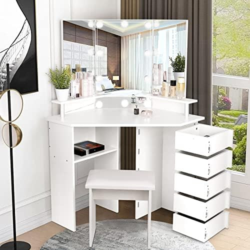 Vanity with Lights - Vanity Desk with 3 Color Lighting Options, Brightness Adjustable, Vanity Tab... | Amazon (US)