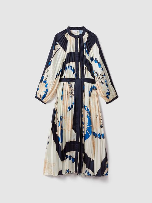 Printed Pleated Maxi Dress | Reiss UK
