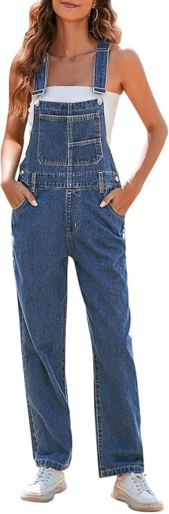 Pink Queen Women's Denim Long Jumpsuit Baggy Overalls Loose Fit Bib Adjustable Wide Straps Wide L... | Amazon (US)